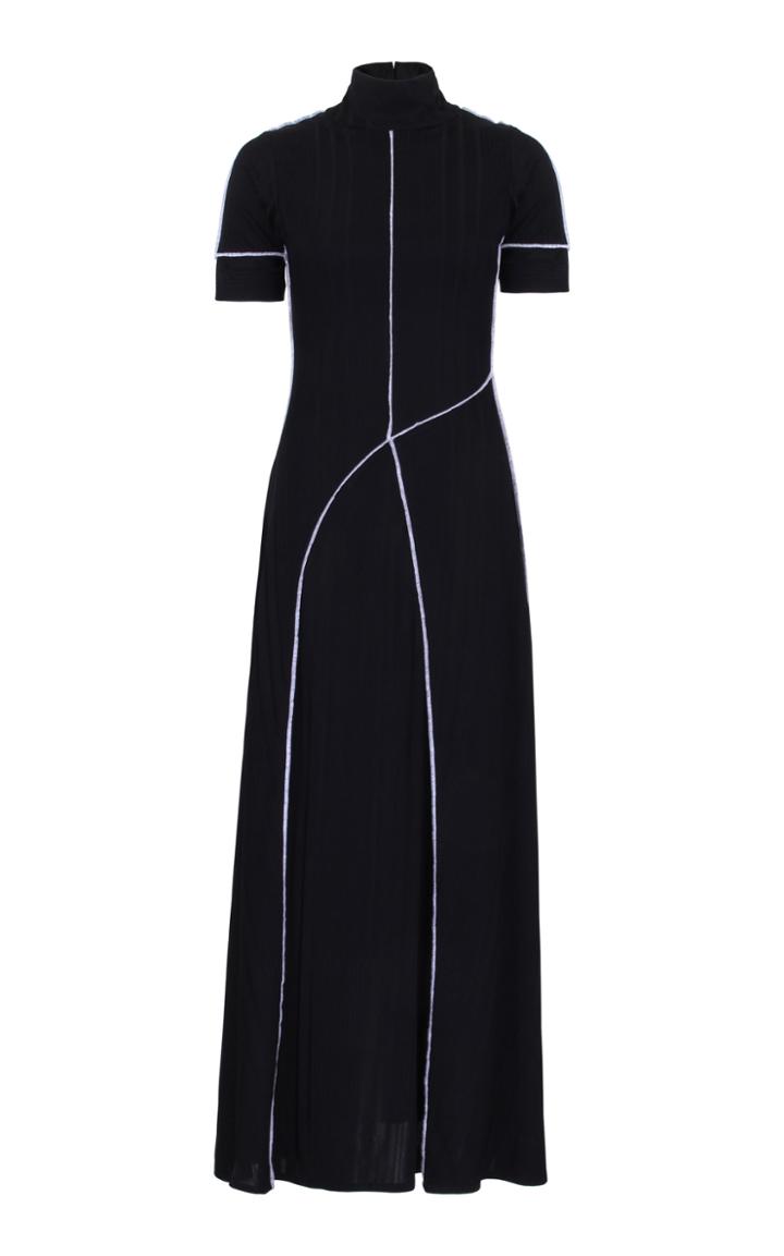 Amal Al Mulla Black Rib Knitted Abstract Overlocked Detailing Midi Dress
