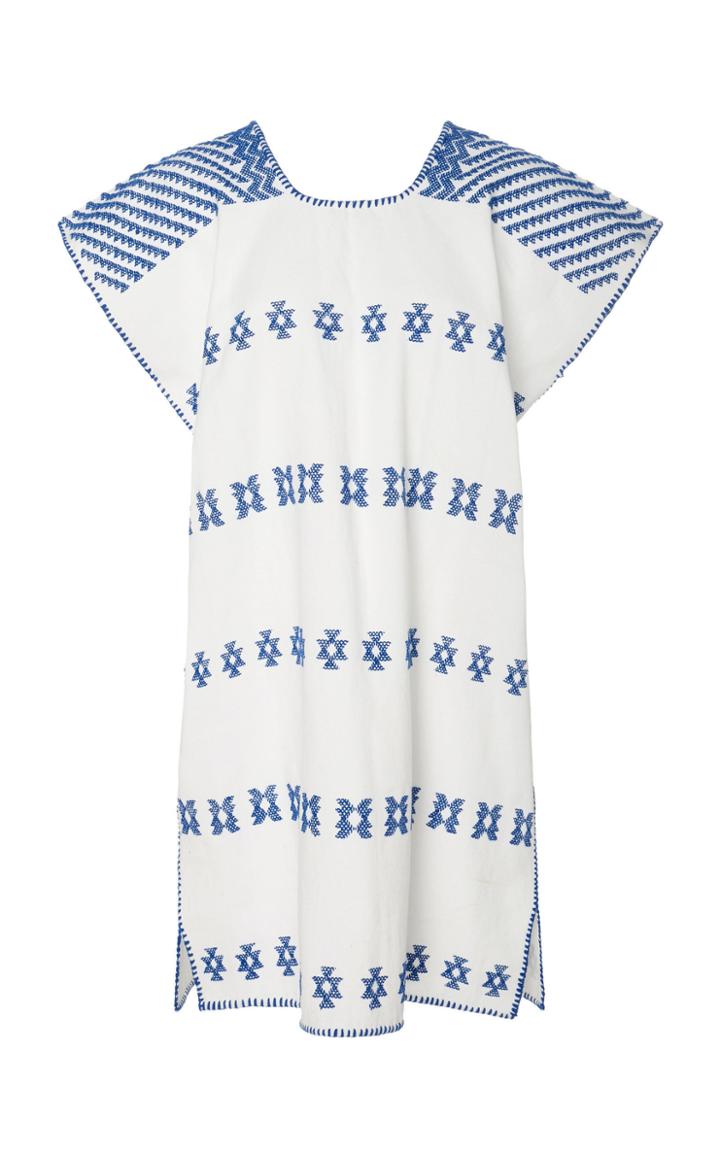 Pippa Holt White And Blue Cotton Mini Caftan