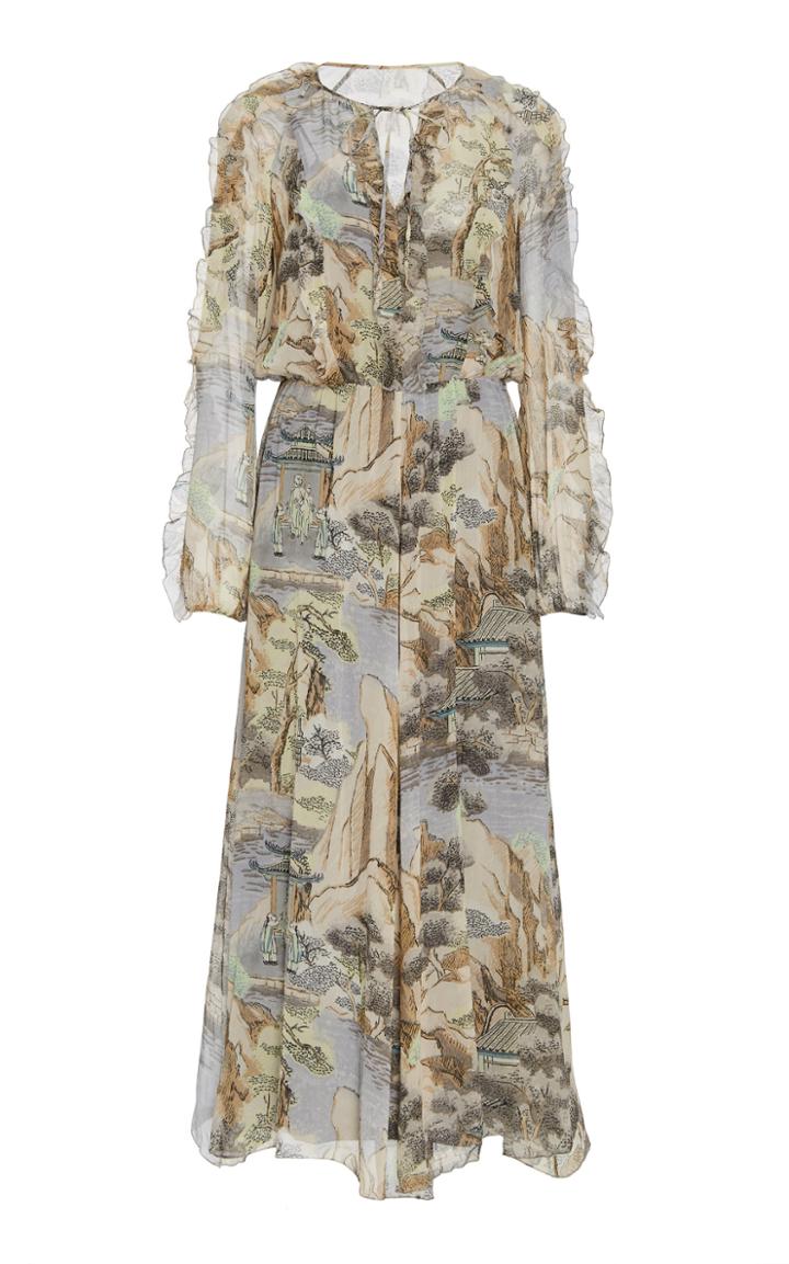 Red Valentino Ruffled Printed Silk Maxi Dress