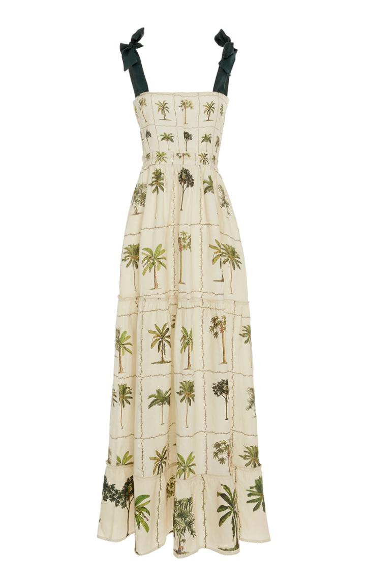 Agua By Agua Bendita Herbarium Embroidered Printed Linen Dress