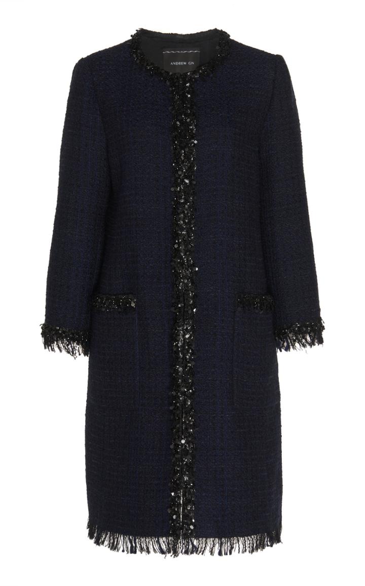 Andrew Gn Embellished Wool-blend Crepe Coat