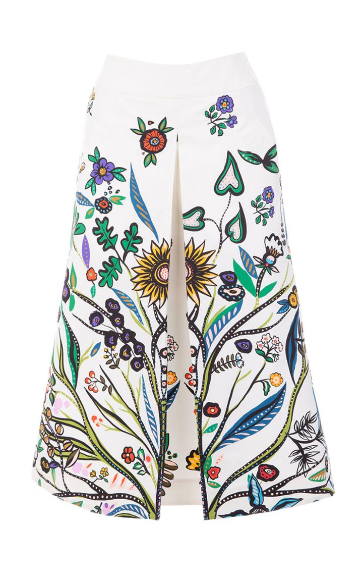 Moda Operandi La Doublej Santa Monica Pleated Floral Cotton Midi Skirt