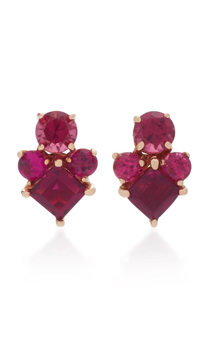 Jane Taylor 14k Rose Gold Frida Mini Garnet And Rubellite Stud Earrings