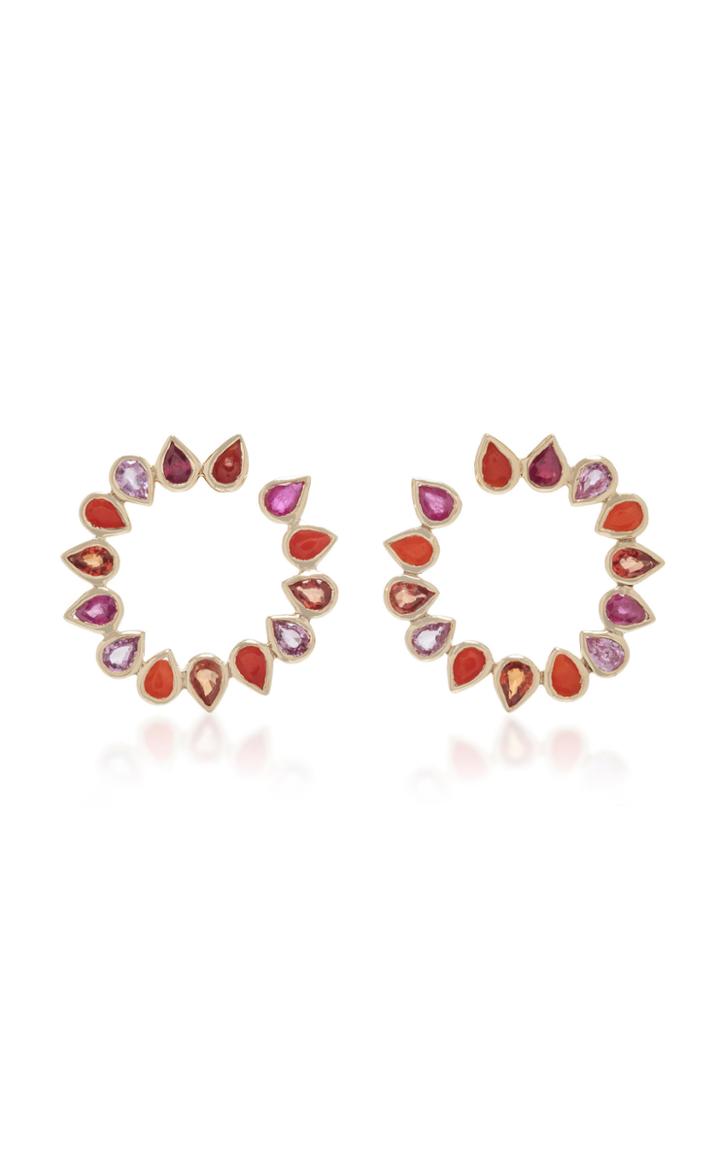 She Bee 14k Gold Coral And Sapphire Hoop Earrings