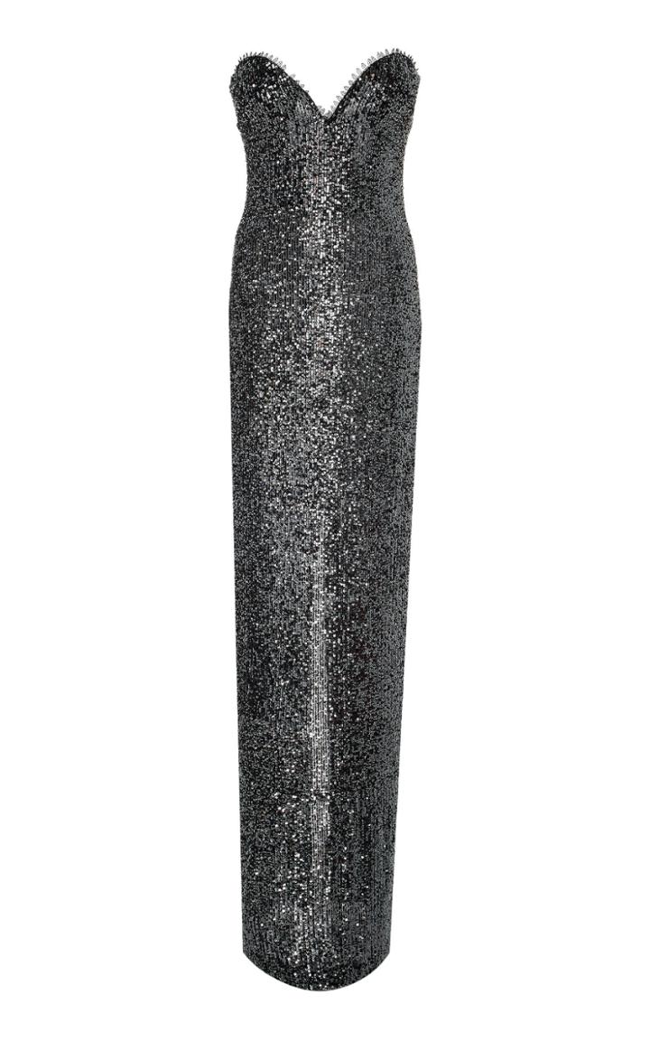 Naeem Khan Sequin Embroidered Strapless Gown