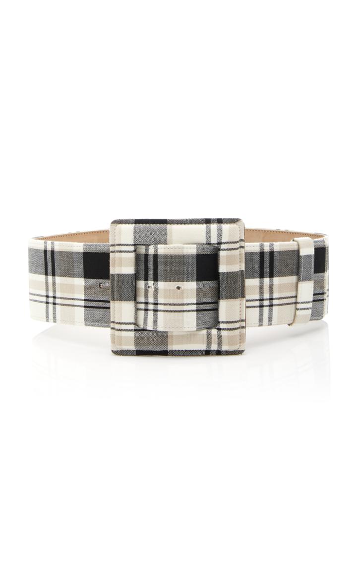 Moda Operandi Carolina Herrera Large Buckle Cotton Plaid Belt Size: S