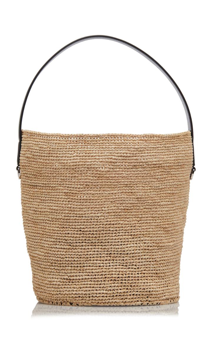 Jil Sander Leather Trimmed Medium Straw Bucket Bag