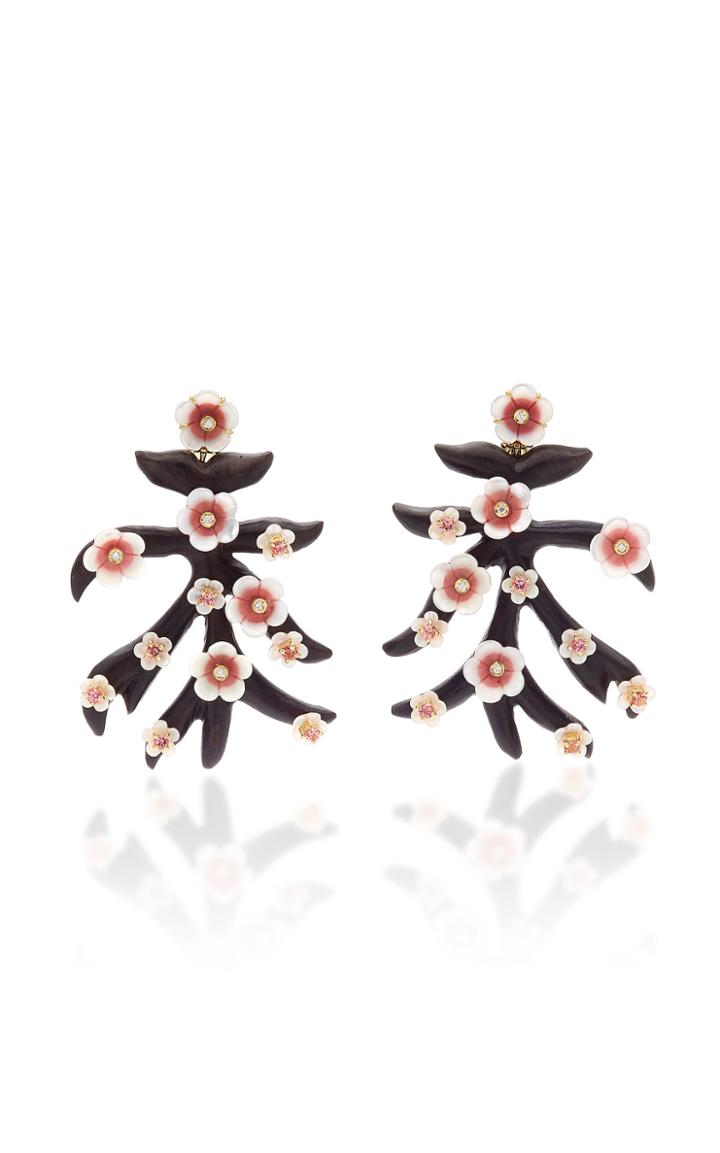 Casa Castro 18k Gold, Pink Quartzite And Ebony Branch Earrings
