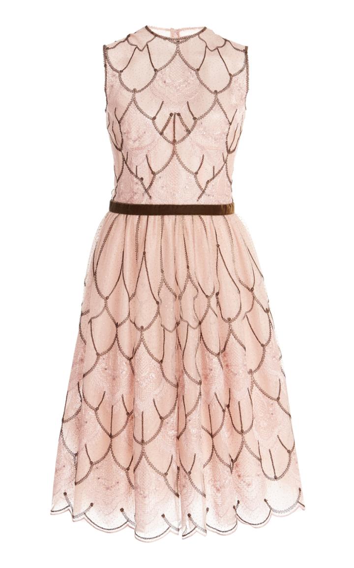 Moda Operandi Costarellos Mercia Lace-detailed Glittered Tulle Midi Dress
