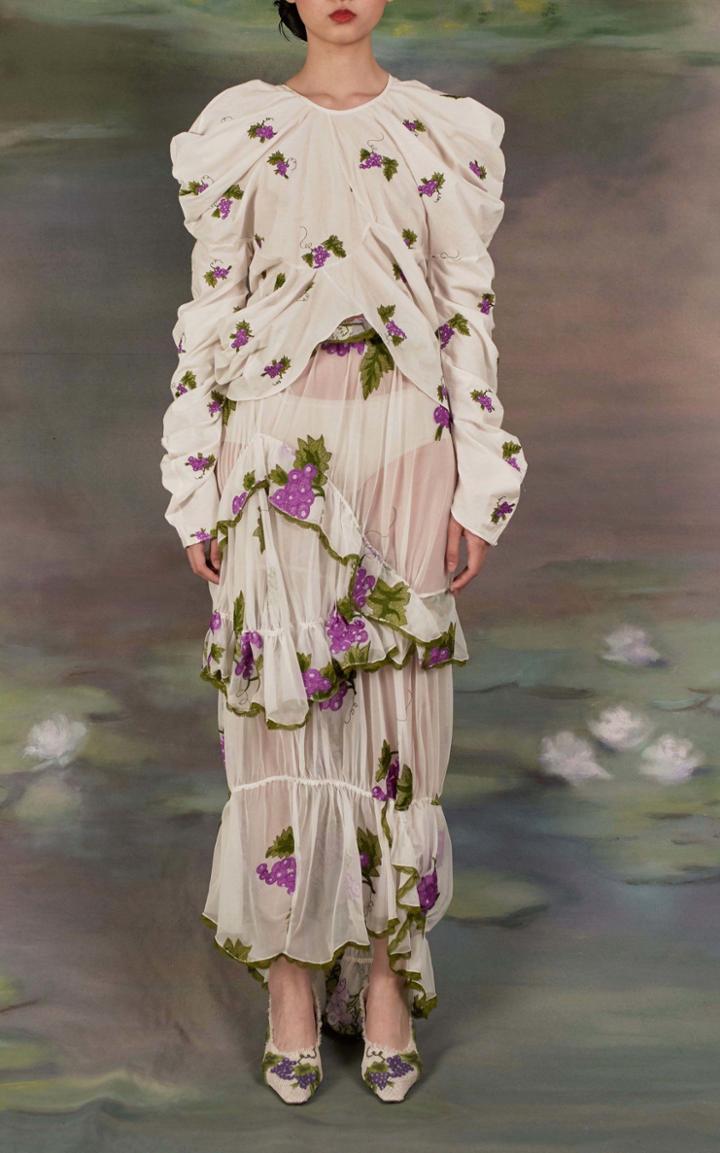 Moda Operandi Yuhan Wang Embroidered Draped Cotton Top