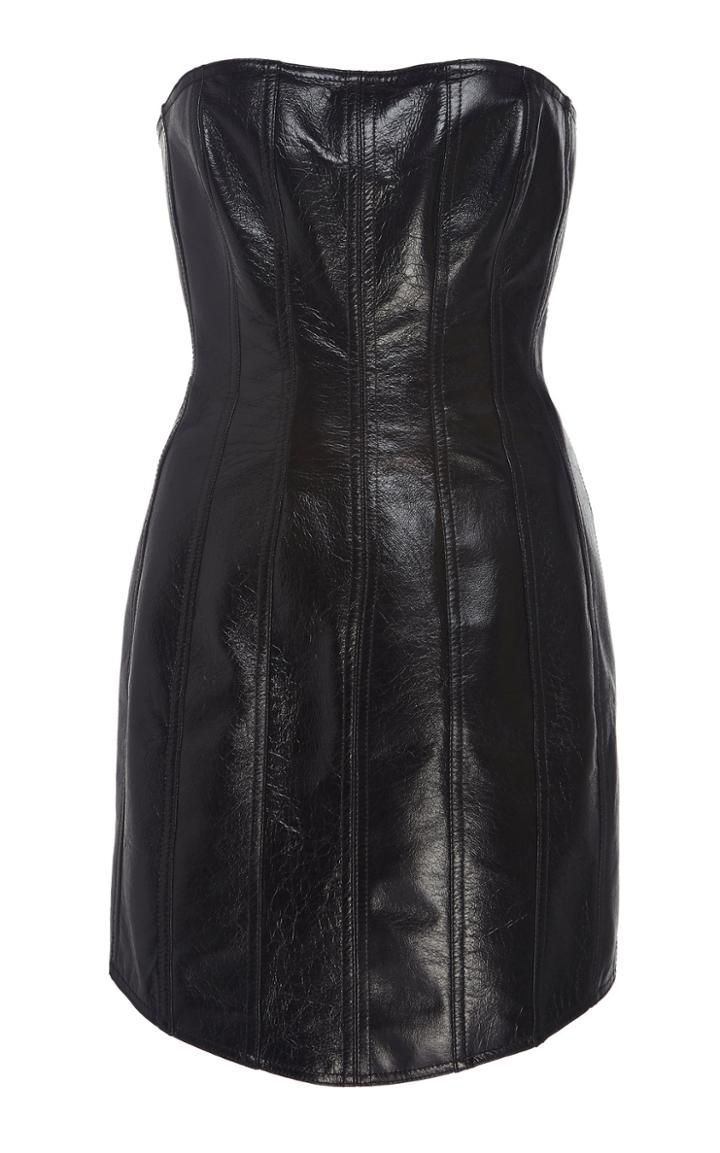 David Koma Corset Leather Strapless Dress