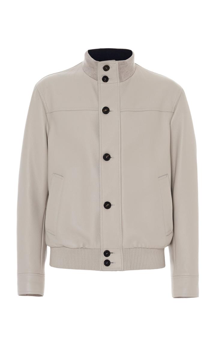 Brioni Leather Bomber Jacket