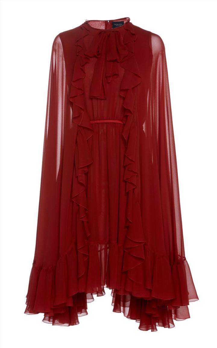 Giambattista Valli Silk Chiffon Flounced Cape Dress