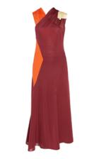 Victoria Beckham Colorblocked Draped Crepe Midi Dress