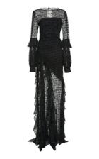 Christian Siriano Script Print Balloon Sleeve Ruffle Skirt Gown