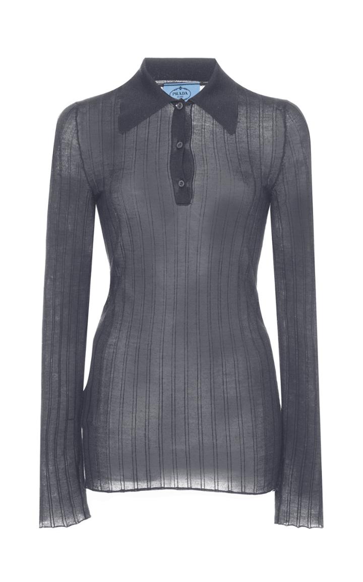 Moda Operandi Prada Ribbed Button-detailed Cashmere Silk Top Size: 40