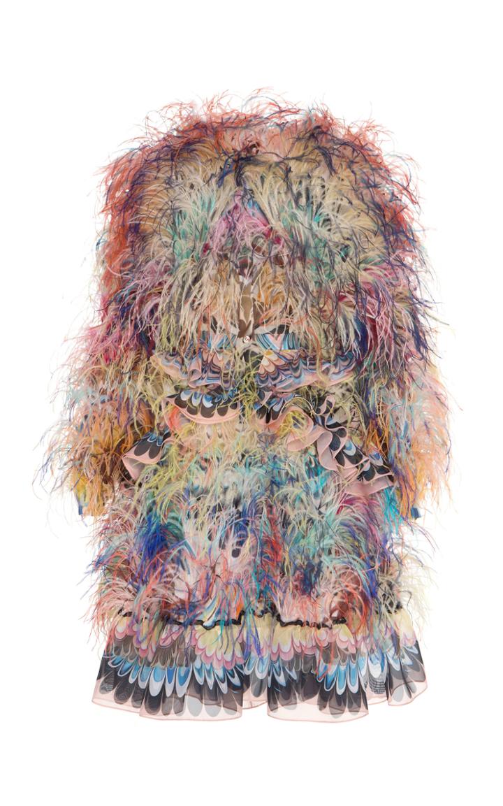 Mary Katrantzou Feather-embellished Printed Georgette Dress