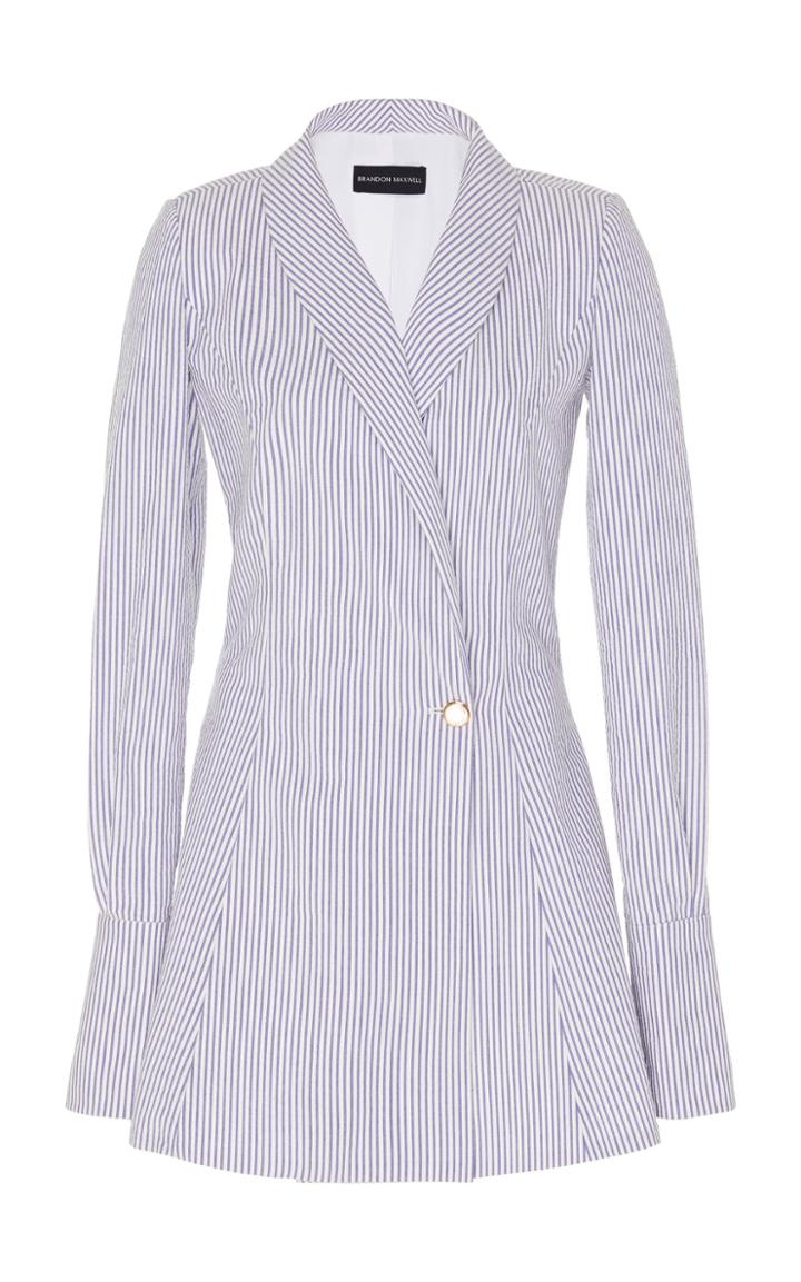 Moda Operandi Brandon Maxwell Striped Linen Blazer Mini Dress Size: 0