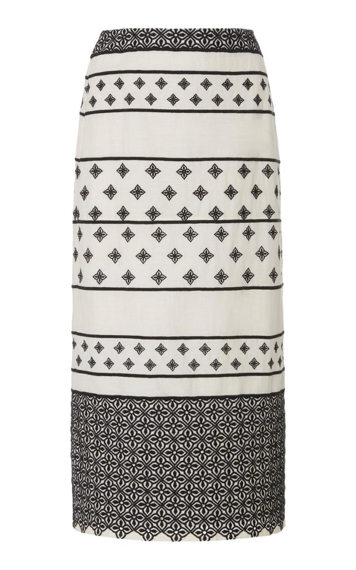 Johanna Ortiz Spellbinding Embroidered Cotton Voile Midi Skirt