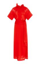 Victoria Beckham Woven Ruffle Neck Jersey Midi Dress