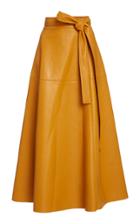Oscar De La Renta Tie-detailed Leather Midi Skirt