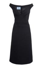 Prada Off-the-shoulder Gabardine Midi Dress