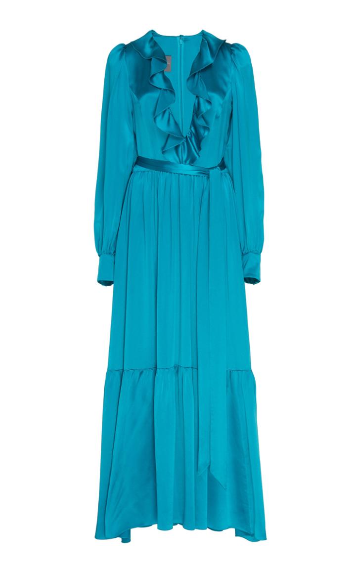 Monique Lhuillier Charmeuse L/s Wide Flounce Dress