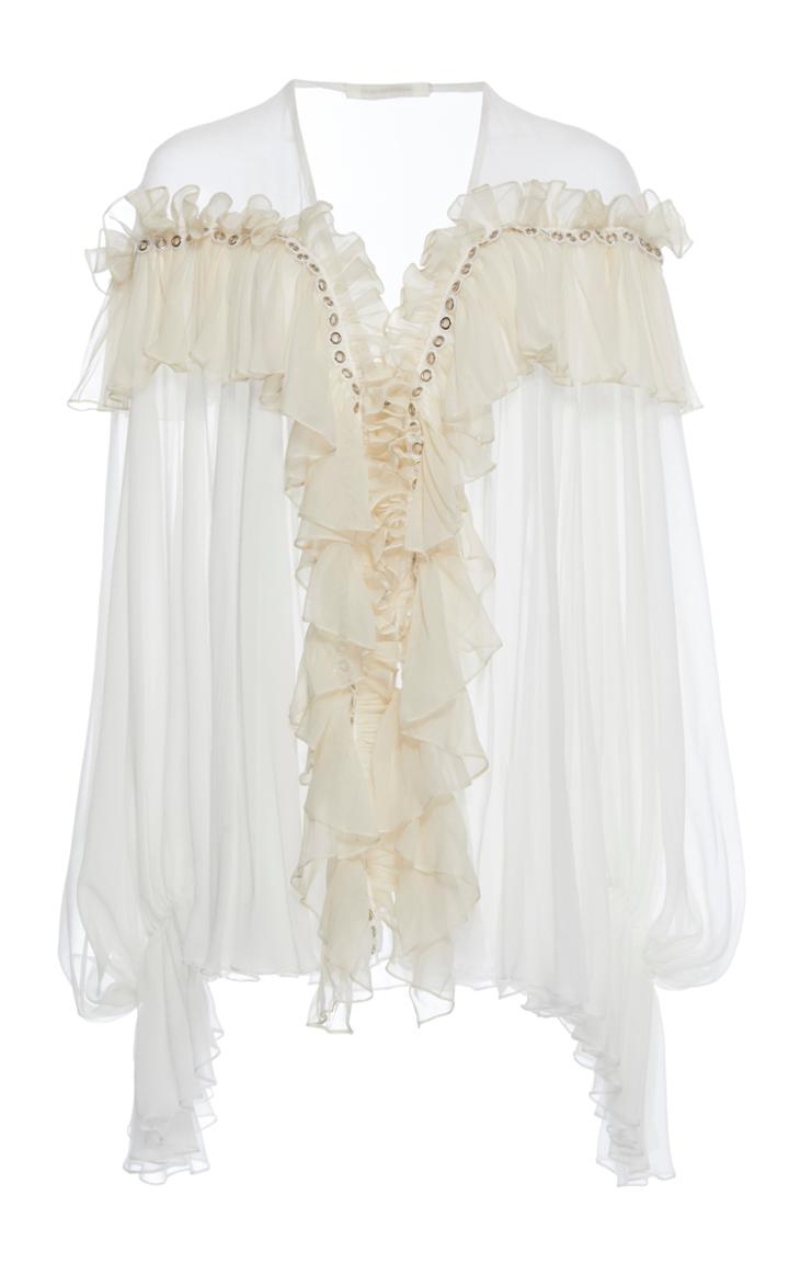 Jonathan Simkhai Grommet Ruffle Silk Blouse