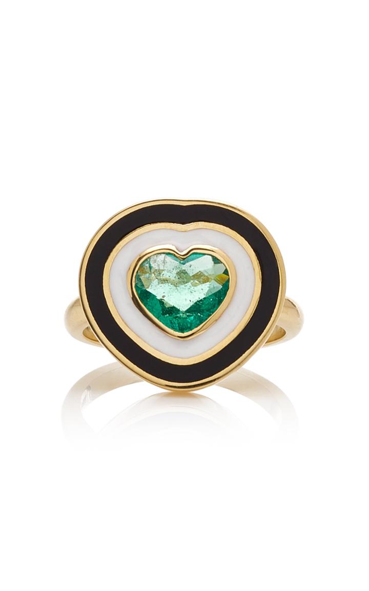 Sig Ward 18k Gold, Emerald And Enamel Ring