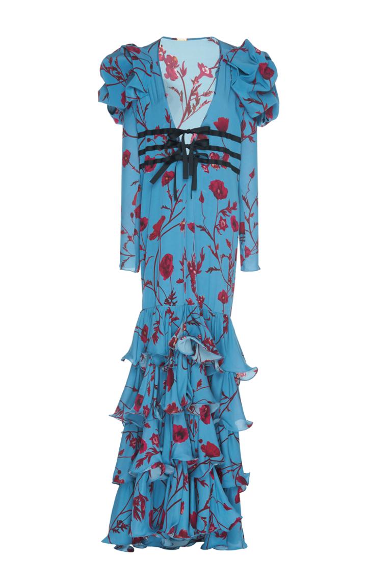 Johanna Ortiz Zingara V-neck Silk Crepe Dress