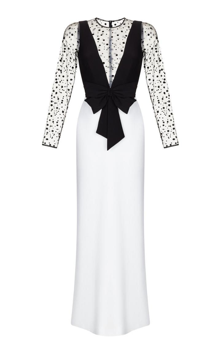 Moda Operandi Rasario Bow-embellished Dotted-tulle And Crepe Maxi Dress