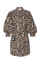 Ganni Leopard Dolman-sleeve Poplin Mini Dress