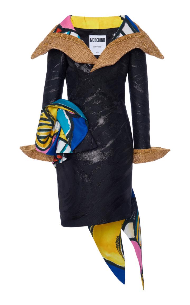 Moda Operandi Moschino Asymmetric Brushed Jaquard Gold-trimmed Dress Size: 38