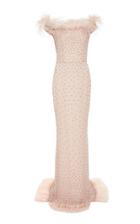 Alexandra Vidal Off The Shoulder Feather Beaded Gown