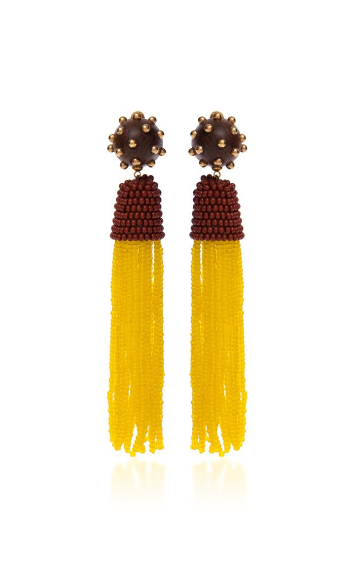Vanda Jacintho Wood And Beads Tassel Earrings