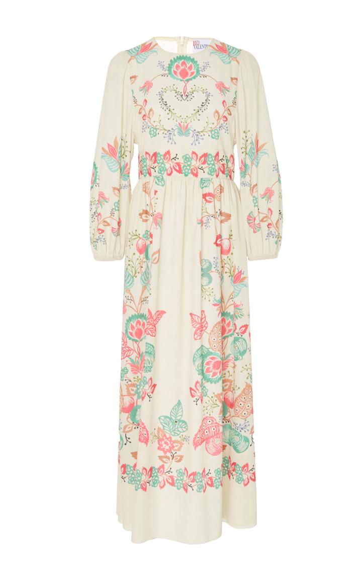 Red Valentino Three Quarter Sleeve Printed Midi Dress