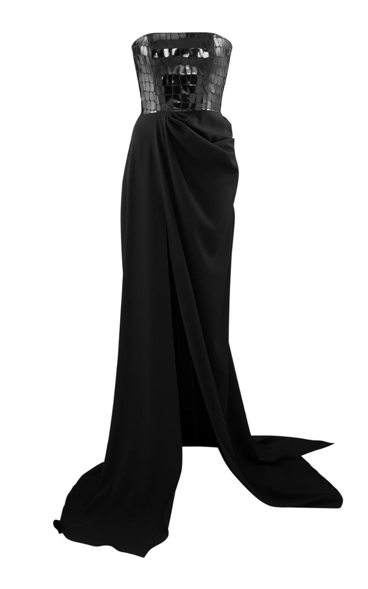 Alex Perry Atticus Sequined Croc-effect Strapless Crepe Gown