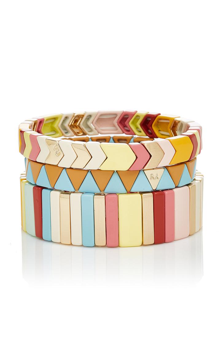Roxanne Assoulin Set Of Three Enamel And Gold-tone Bracelets