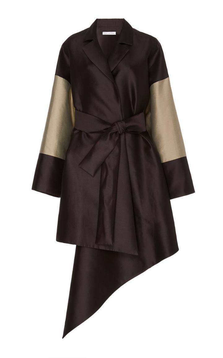 Oscar De La Renta Embroidered Belted Taffeta Jacket