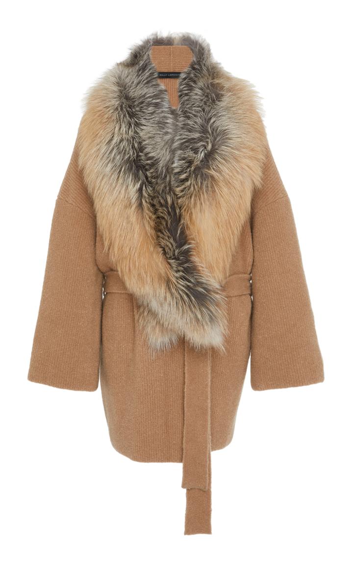Sally Lapointe Detachable Fur-trimmed Cashmere Silk Boucle Wrap Cardigan