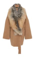 Sally Lapointe Detachable Fur-trimmed Cashmere Silk Boucle Wrap Cardigan