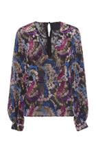 Costarellos Hand-painted Velvety Devor Silk Blouse
