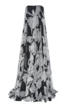 Costarellos Abstract-patterned Strapless Chiffon Gown