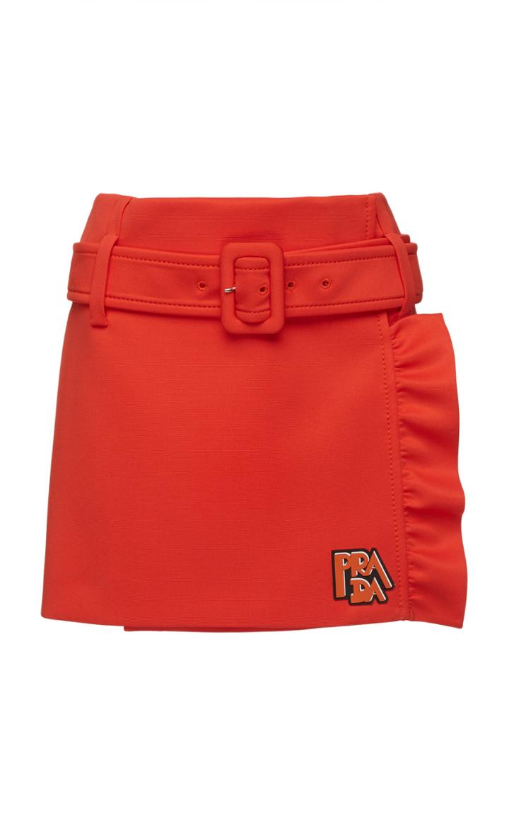 Prada Belted Ruffle Stretch-jersey Mini Skirt