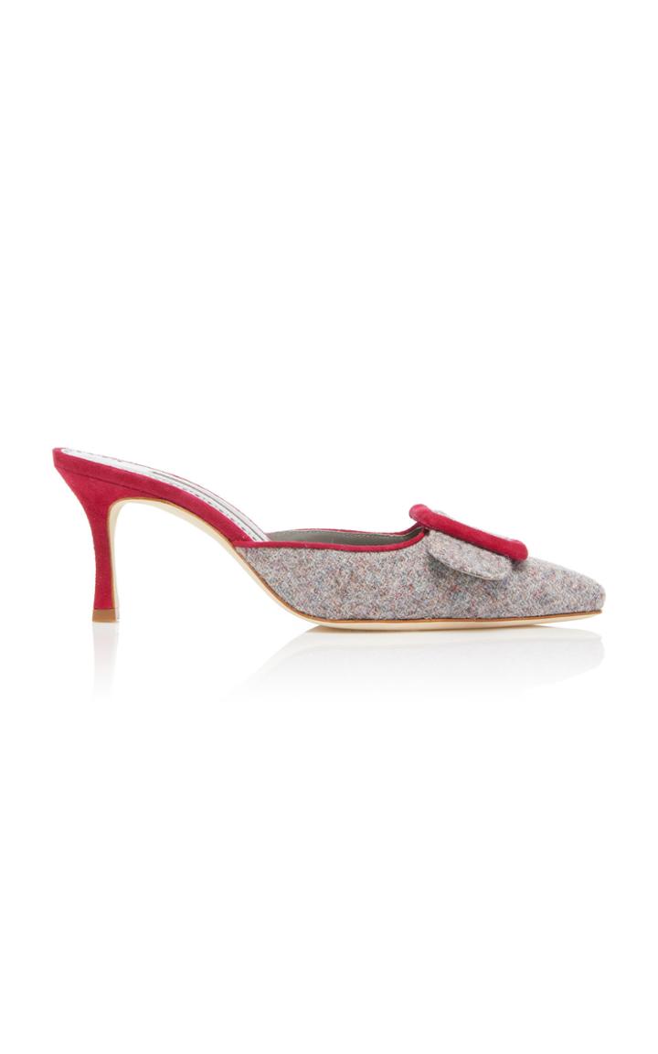 Manolo Blahnik Maysale Tweed Buckle Mule