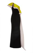 Elizabeth Kennedy One Shoulder Layered Ruffle Gown