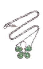 Colette Jewelry Flower 18k Black Gold Tsavorite And Moonstone Necklace