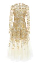 Oscar De La Renta Full Sleeve Embroidered Midi Dress