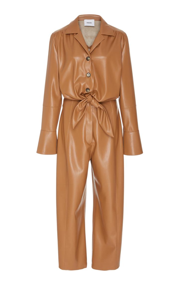 Nanushka Ana Tie Front Vegan Leather Jumpsuit Size: Xs