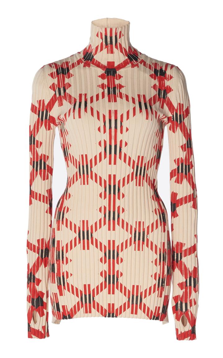 Paco Rabanne Printed Cotton Button Turtleneck
